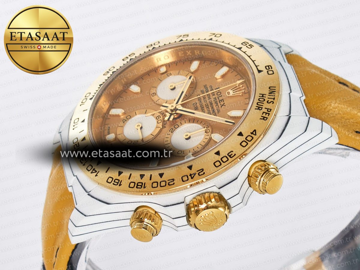 Daytona DIW White Carbon Case YG Bezel DIWF Edition YG Dial on Brown Leather Strap A7750 - Görsel 6