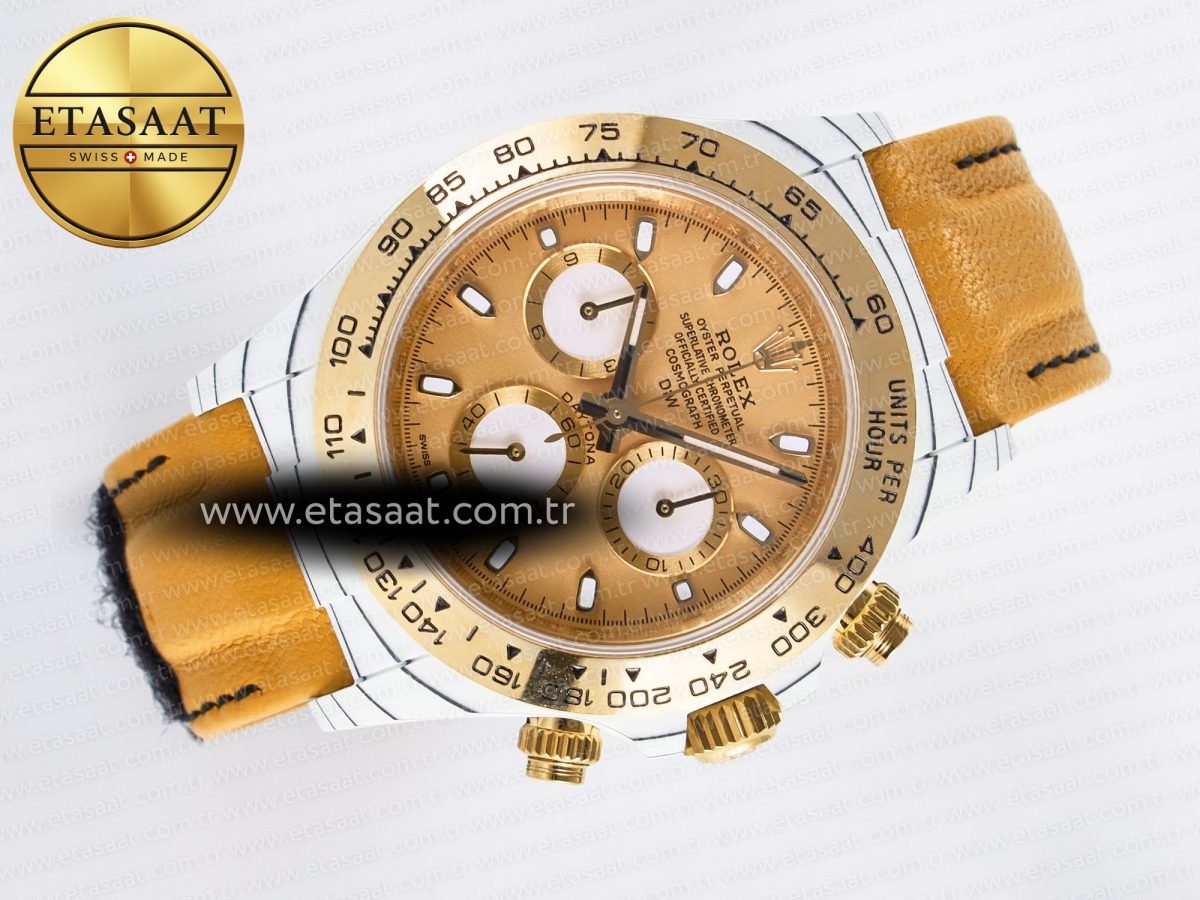 Daytona DIW White Carbon Case YG Bezel DIWF Edition YG Dial on Brown Leather Strap A7750 - Görsel 8