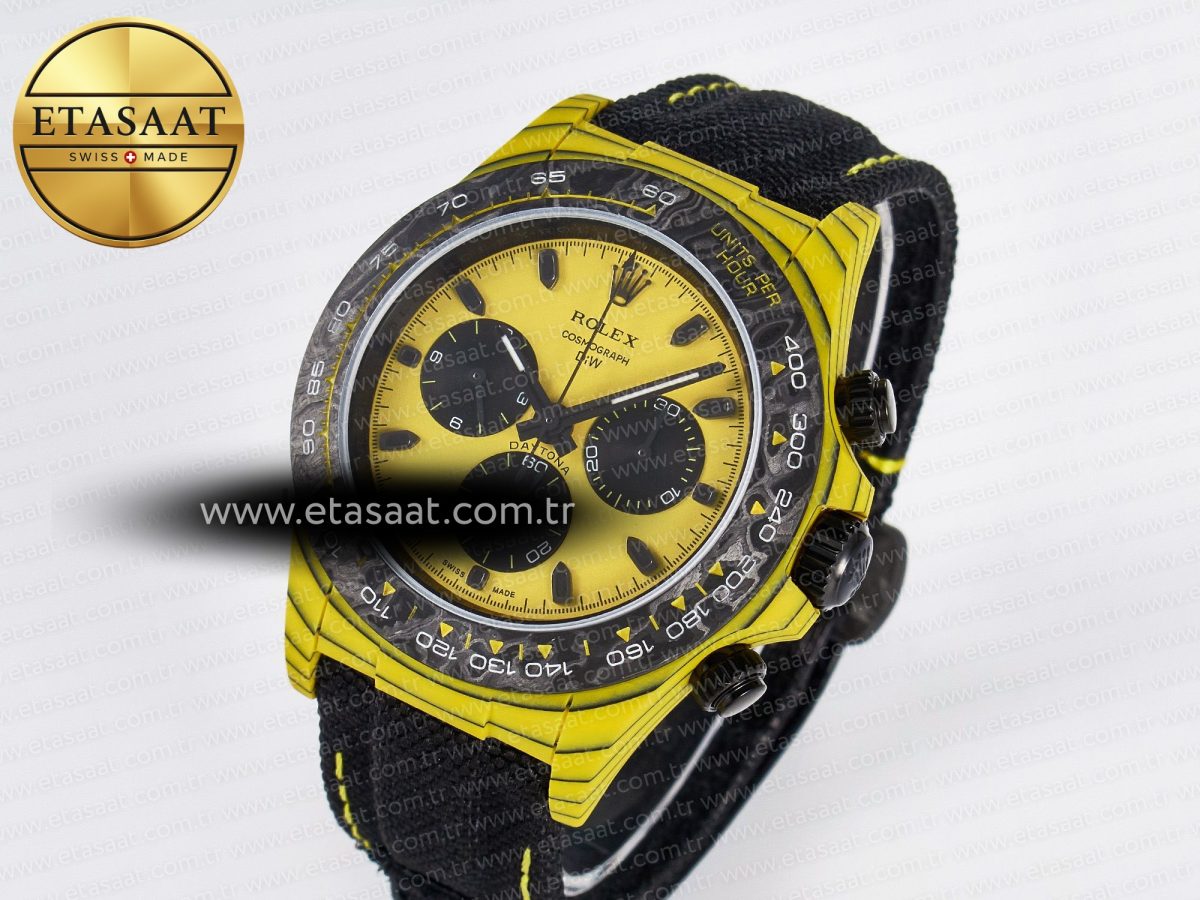 Daytona DIW Yellow Carbon Case DIWF Edition Black/White Dial on Black Nylon Strap A7750 - Görsel 2