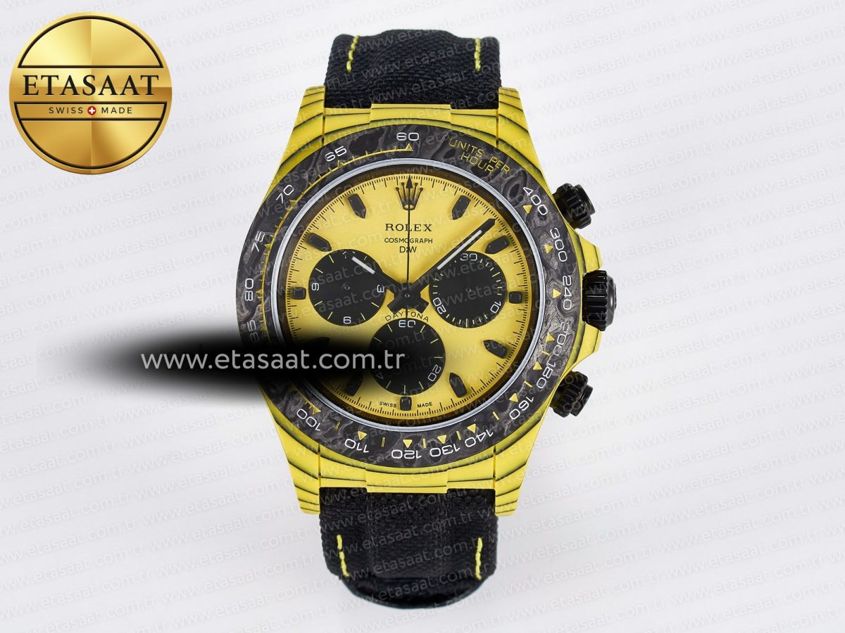 Daytona DIW Yellow Carbon Case DIWF Edition Black/White Dial on Black Nylon Strap A7750 - Görsel 3
