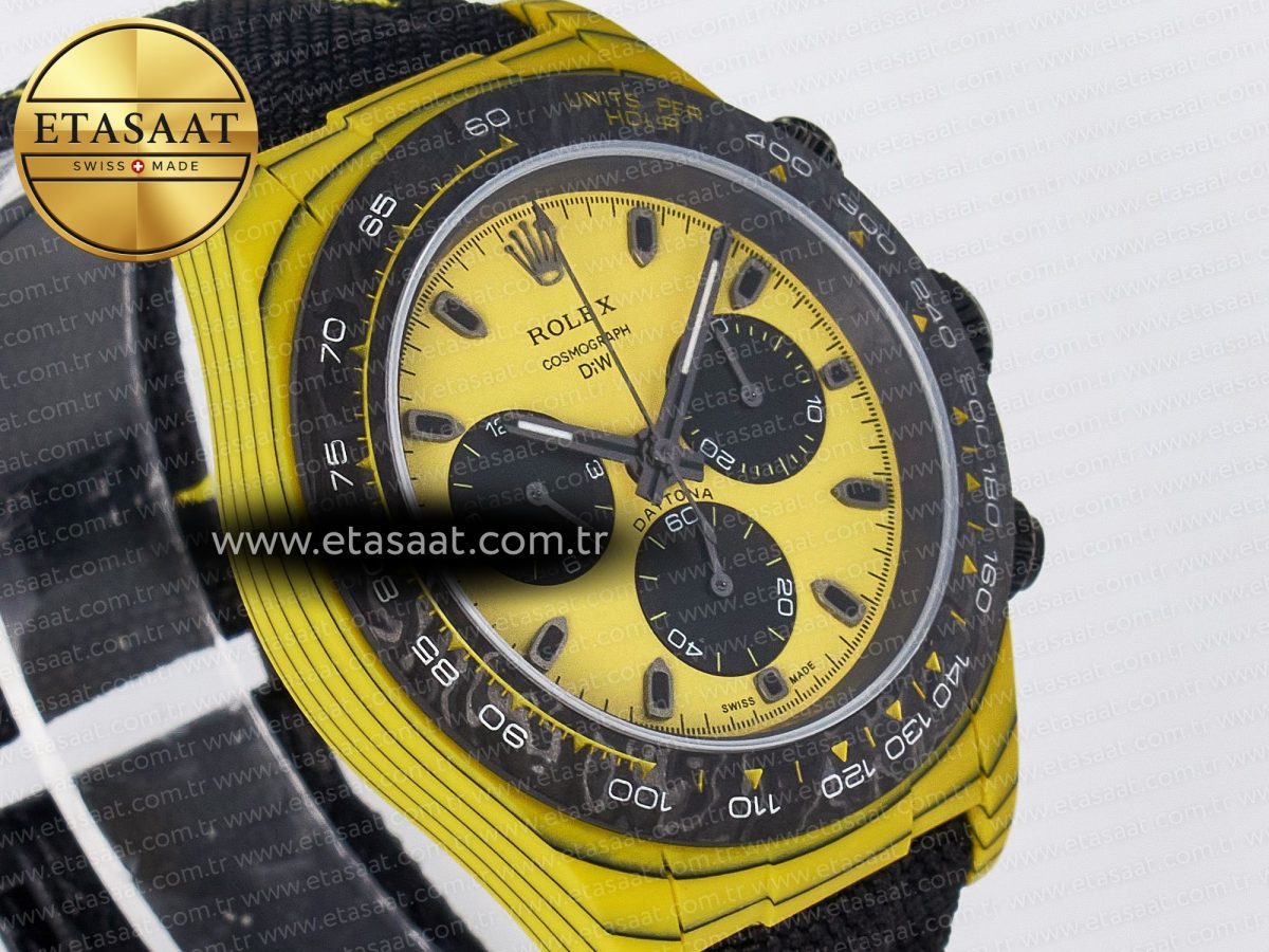 Daytona DIW Yellow Carbon Case DIWF Edition Black/White Dial on Black Nylon Strap A7750 - Görsel 5