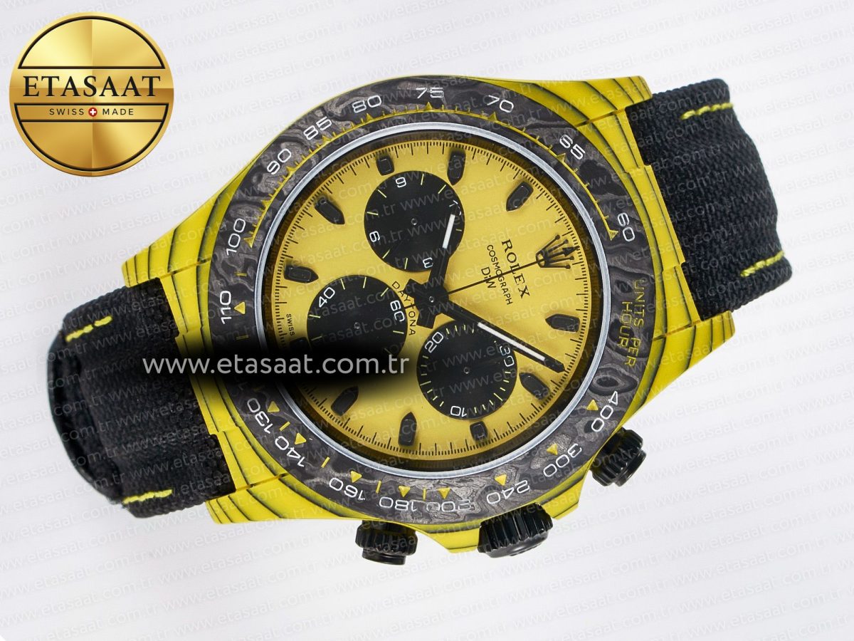 Daytona DIW Yellow Carbon Case DIWF Edition Black/White Dial on Black Nylon Strap A7750 - Görsel 6