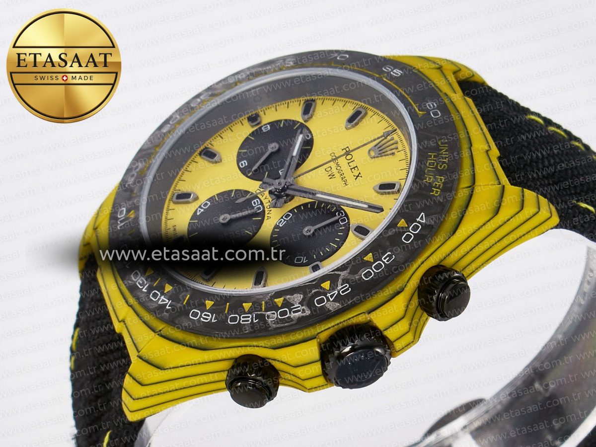 Daytona DIW Yellow Carbon Case DIWF Edition Black/White Dial on Black Nylon Strap A7750 - Görsel 9