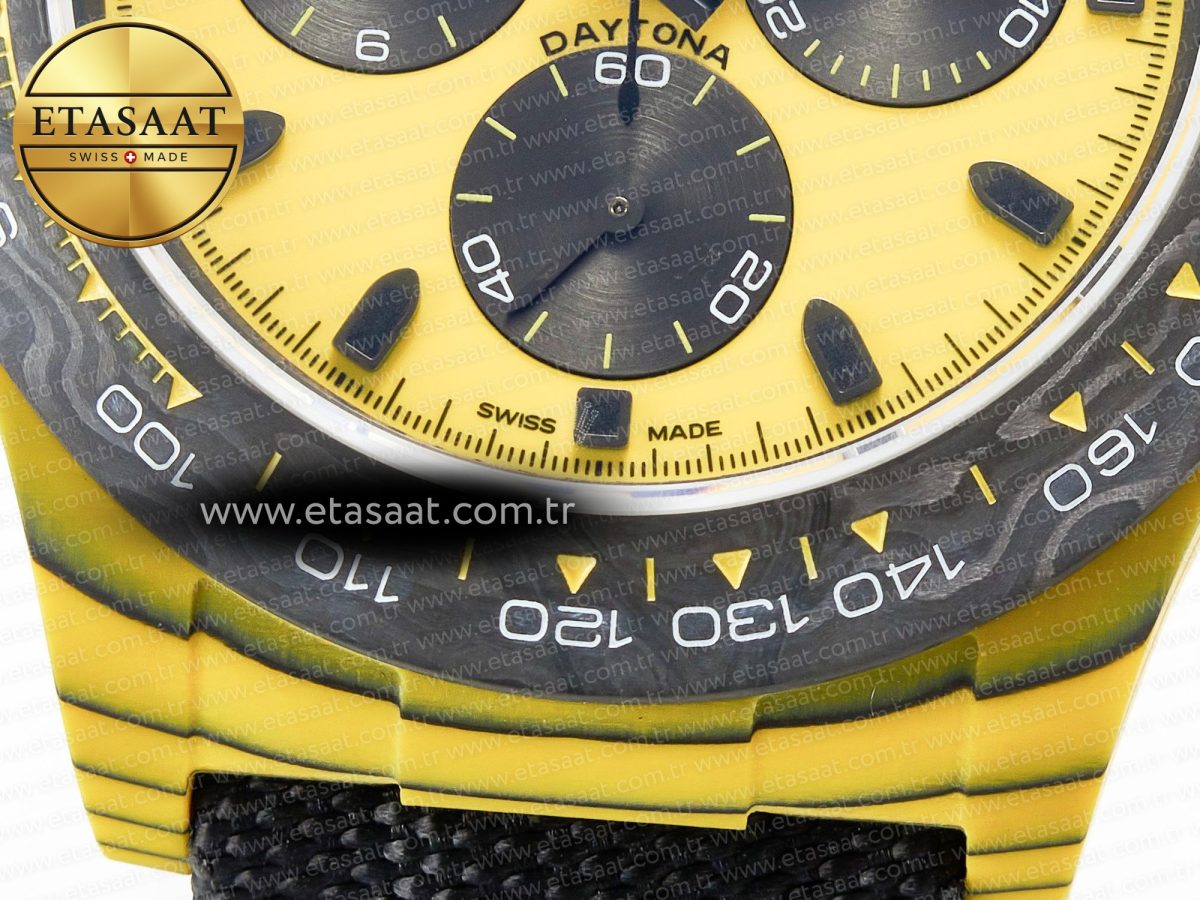 Daytona DIW Yellow Carbon N6F 1:1 Best Edition Yellow/Black Dial on Black Nylon Strap SA4130 V2 - Görsel 13