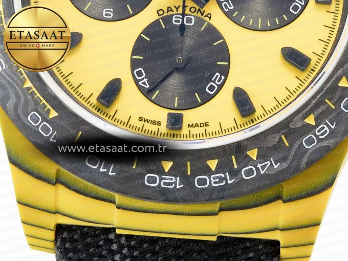Daytona DIW Yellow Carbon N6F 1:1 Best Edition Yellow/Black Dial on Black Nylon Strap SA4130 V2 - Görsel 13