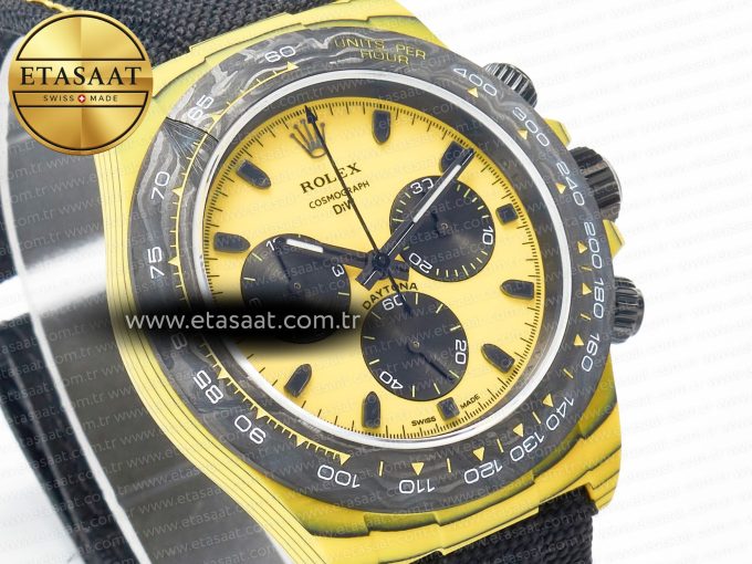 Daytona DIW Yellow Carbon N6F 1:1 Best Edition Yellow/Black Dial on Black Nylon Strap SA4130 V2 - Görsel 5
