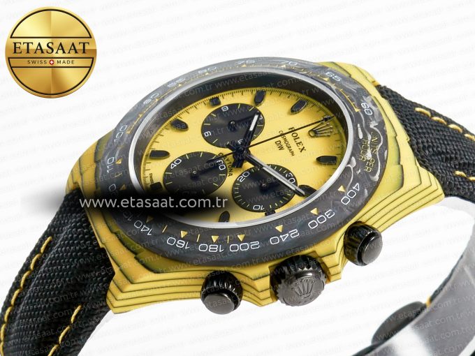 Daytona DIW Yellow Carbon N6F 1:1 Best Edition Yellow/Black Dial on Black Nylon Strap SA4130 V2 - Görsel 6