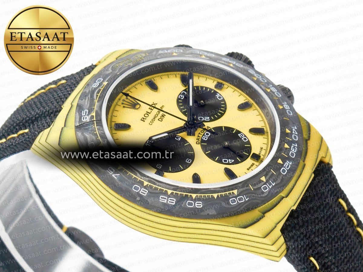 Daytona DIW Yellow Carbon N6F 1:1 Best Edition Yellow/Black Dial on Black Nylon Strap SA4130 V2 - Görsel 7