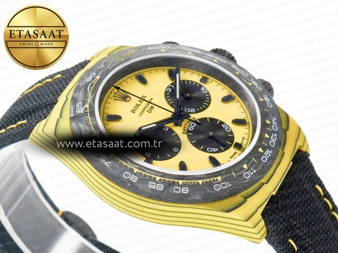 Daytona DIW Yellow Carbon N6F 1:1 Best Edition Yellow/Black Dial on Black Nylon Strap SA4130 V2 - Görsel 7