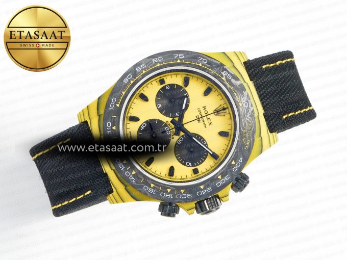 Daytona DIW Yellow Carbon N6F 1:1 Best Edition Yellow/Black Dial on Black Nylon Strap SA4130 V2 - Görsel 8