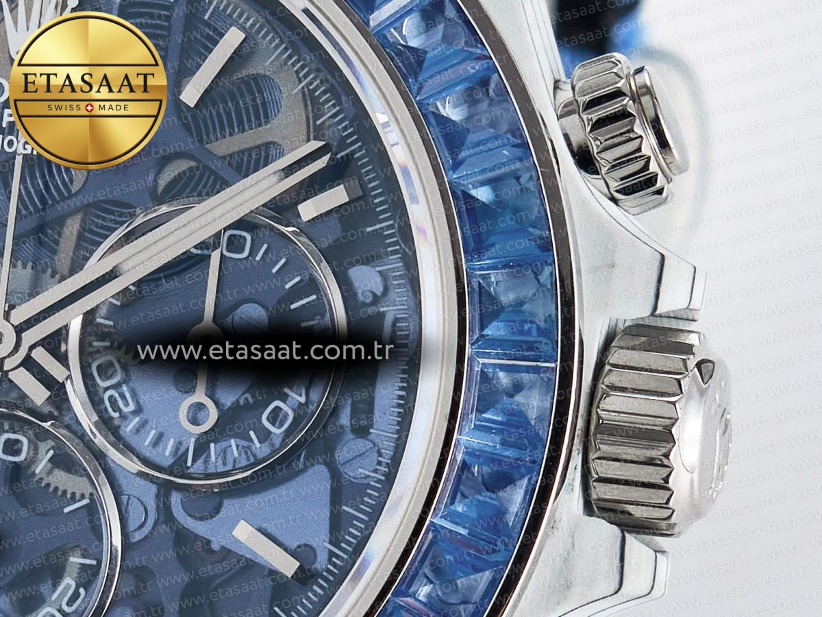 Daytona ZIF REMOULD White Carbon GETF Best Edition Blue Skeleton Dial Blue Diamonds Bezel on Blue Nylon Strap DD4802 - Görsel 11