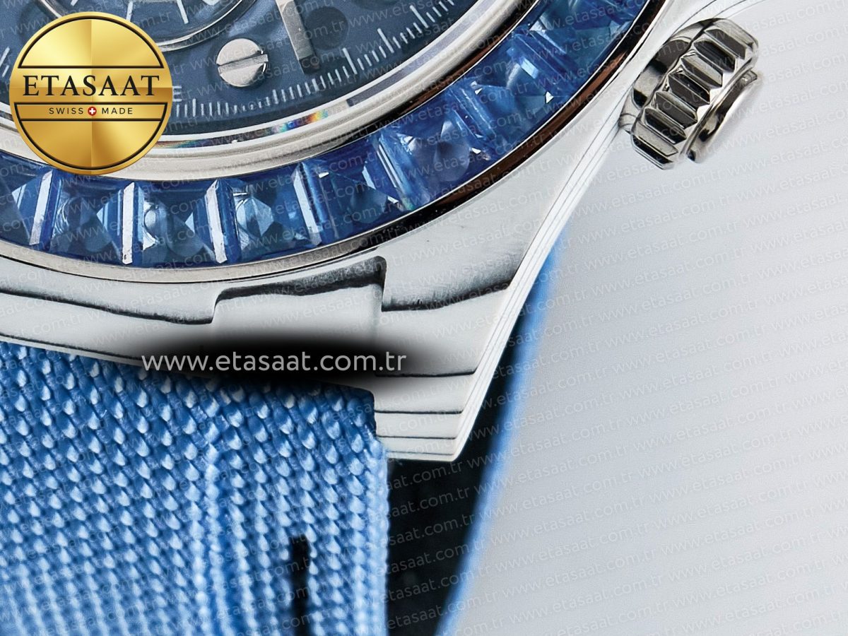 Daytona ZIF REMOULD White Carbon GETF Best Edition Blue Skeleton Dial Blue Diamonds Bezel on Blue Nylon Strap DD4802 - Görsel 14