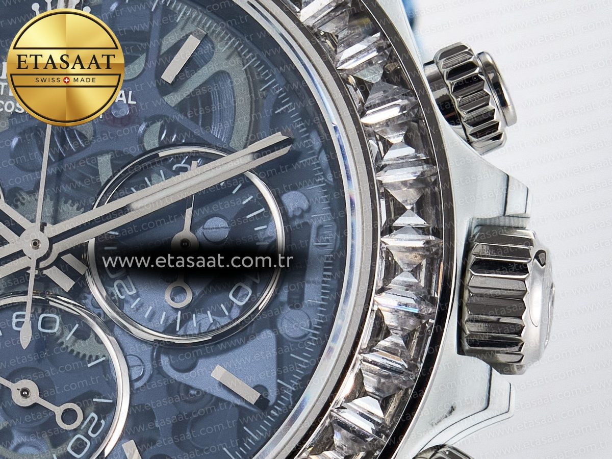 Daytona ZIF REMOULD White Carbon GETF Best Edition Blue Skeleton Dial Diamonds Bezel on Blue Nylon Strap DD4802 - Görsel 11