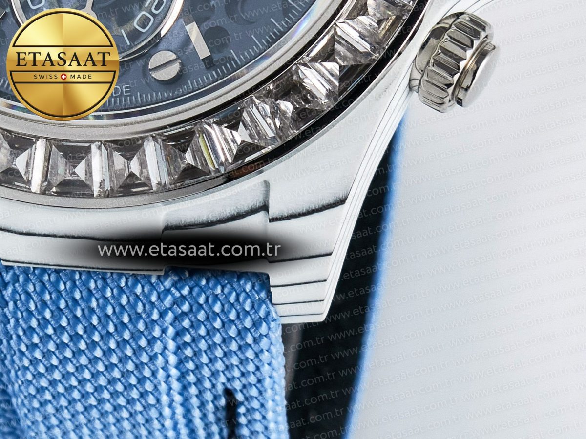Daytona ZIF REMOULD White Carbon GETF Best Edition Blue Skeleton Dial Diamonds Bezel on Blue Nylon Strap DD4802 - Görsel 14