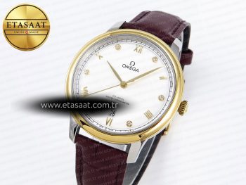 De Ville Date YG MKF 1:1 Best Edition White Textured Dial Diamonds Marker on Brown Leather Strap A8800