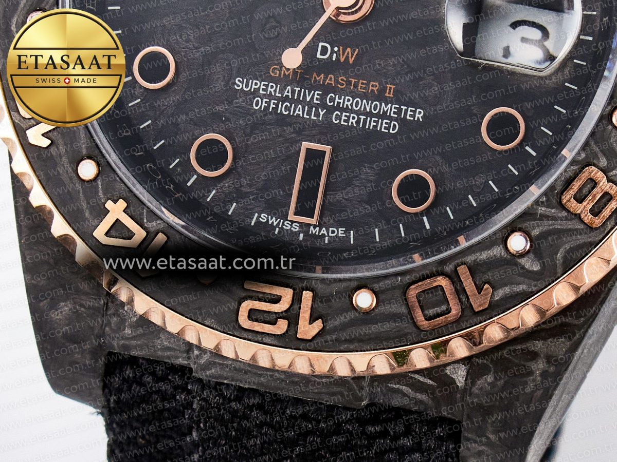 GMT Carbon DIWF Best Edition Black Carbon Dial RG Markers on Black Nylon Strap SA3186 CHS - Görsel 13