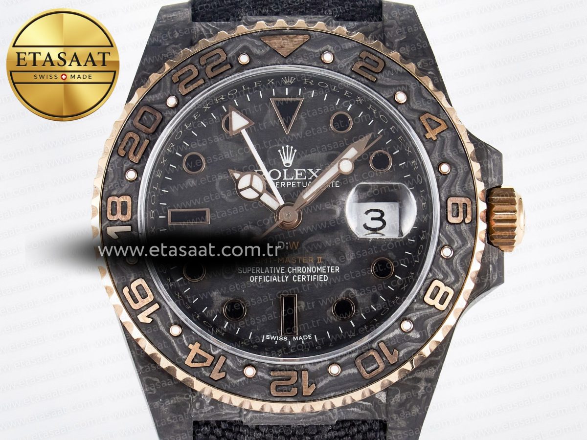 GMT Carbon DIWF Best Edition Black Carbon Dial RG Markers on Black Nylon Strap SA3186 CHS - Görsel 4