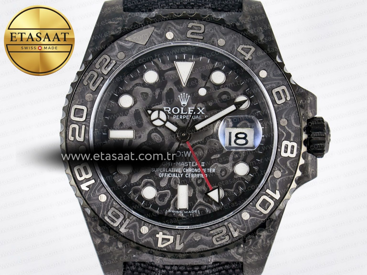 GMT Carbon DIWF Best Edition Black Carbon Dial SS Markers on Black Nylon Strap SA3285 CHS V2 - Görsel 4