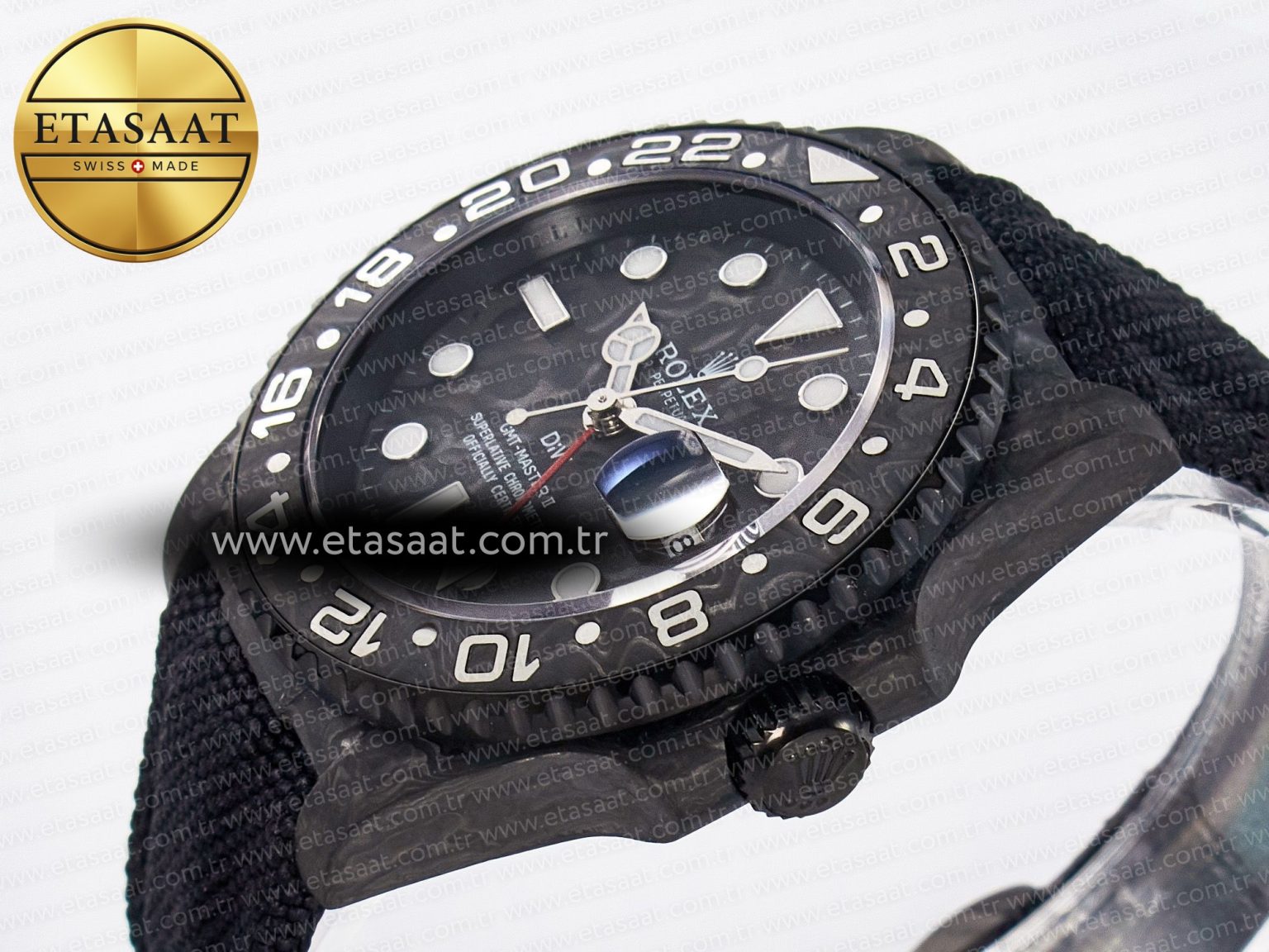 GMT Carbon DIWF Best Edition Black Carbon Dial SS Markers on Black Nylon Strap SA3285 CHS V2 - Görsel 6