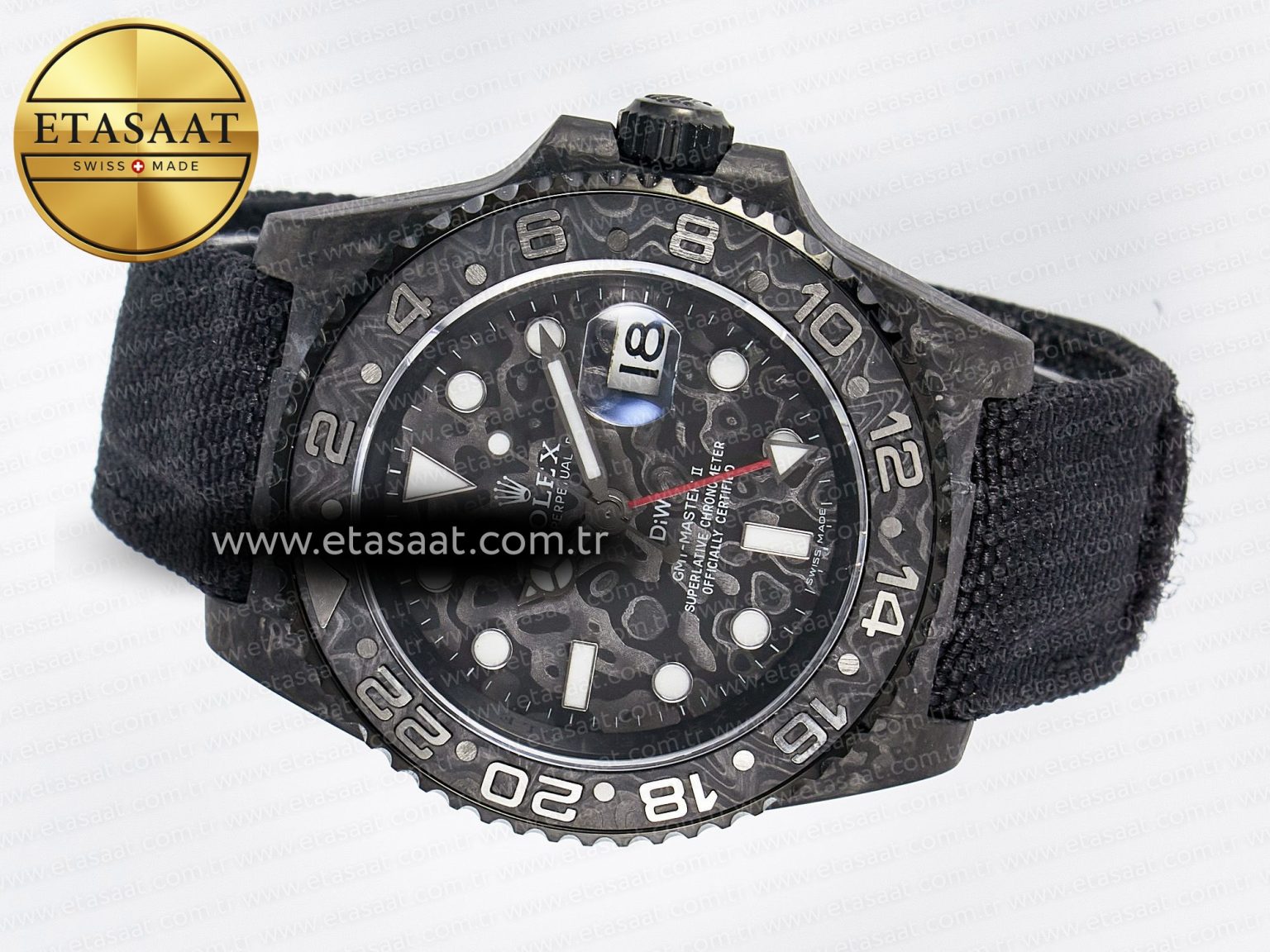 GMT Carbon DIWF Best Edition Black Carbon Dial SS Markers on Black Nylon Strap SA3285 CHS V2 - Görsel 9