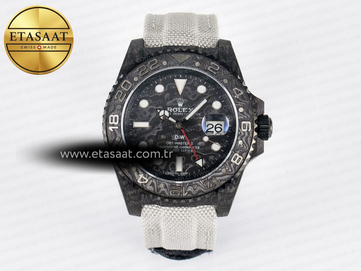 GMT Carbon DIWF Best Edition Black Carbon Dial SS Markers on White Nylon Strap SA3285 CHS V2 - Görsel 3