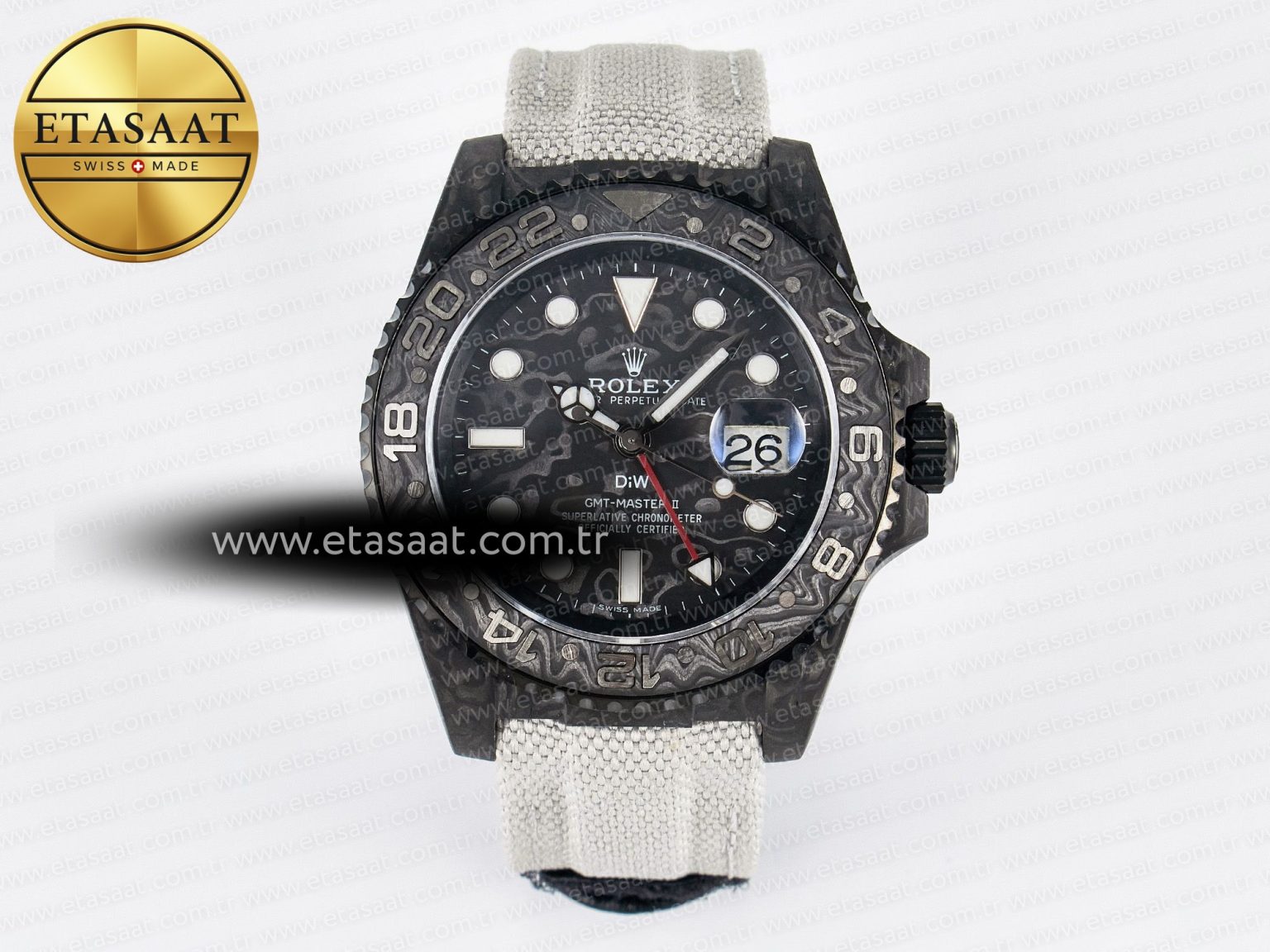 GMT Carbon DIWF Best Edition Black Carbon Dial SS Markers on White Nylon Strap SA3285 CHS V2 - Görsel 3