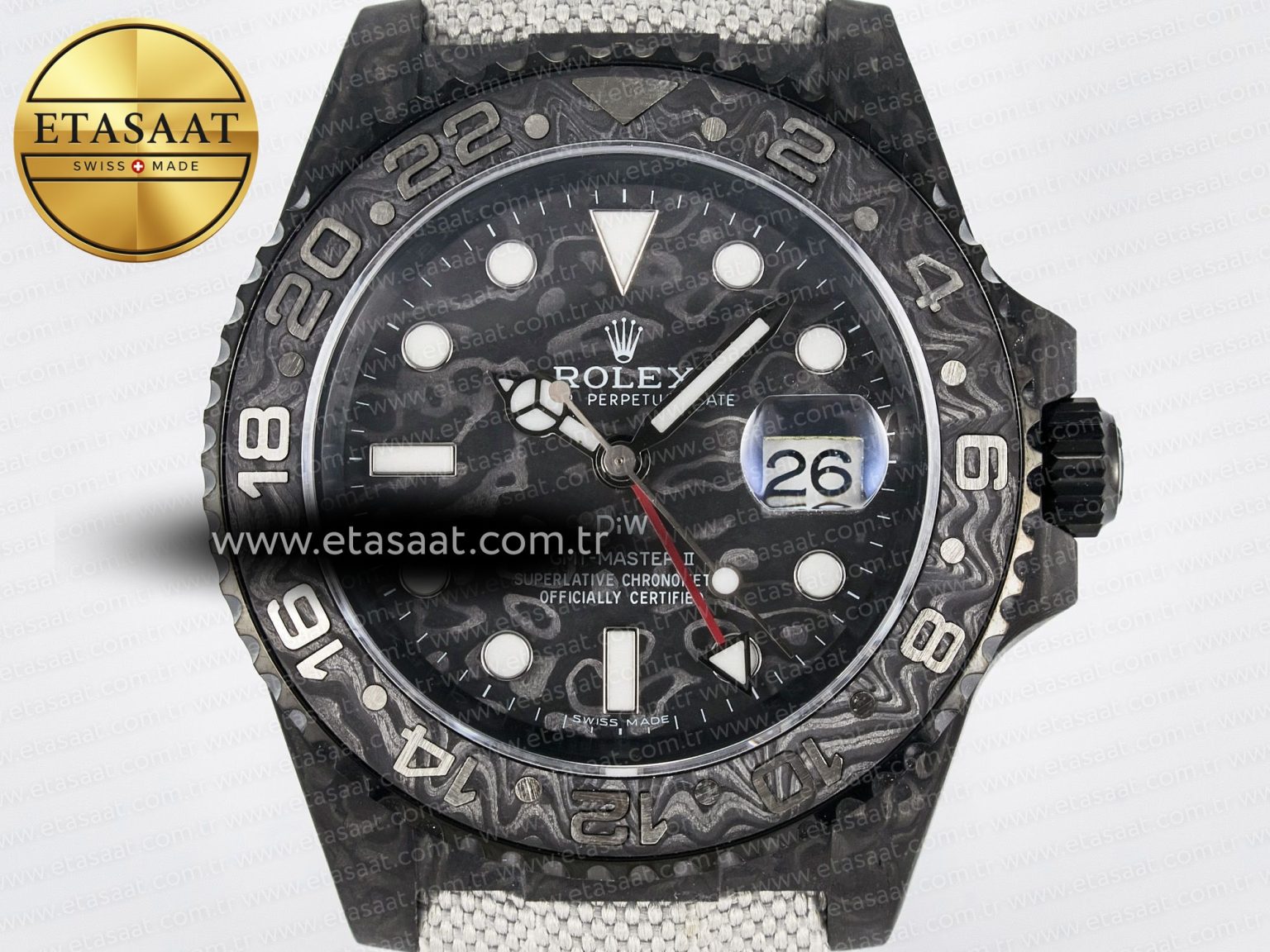 GMT Carbon DIWF Best Edition Black Carbon Dial SS Markers on White Nylon Strap SA3285 CHS V2 - Görsel 4