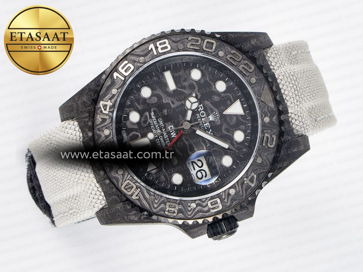 GMT Carbon DIWF Best Edition Black Carbon Dial SS Markers on White Nylon Strap SA3285 CHS V2 - Görsel 8