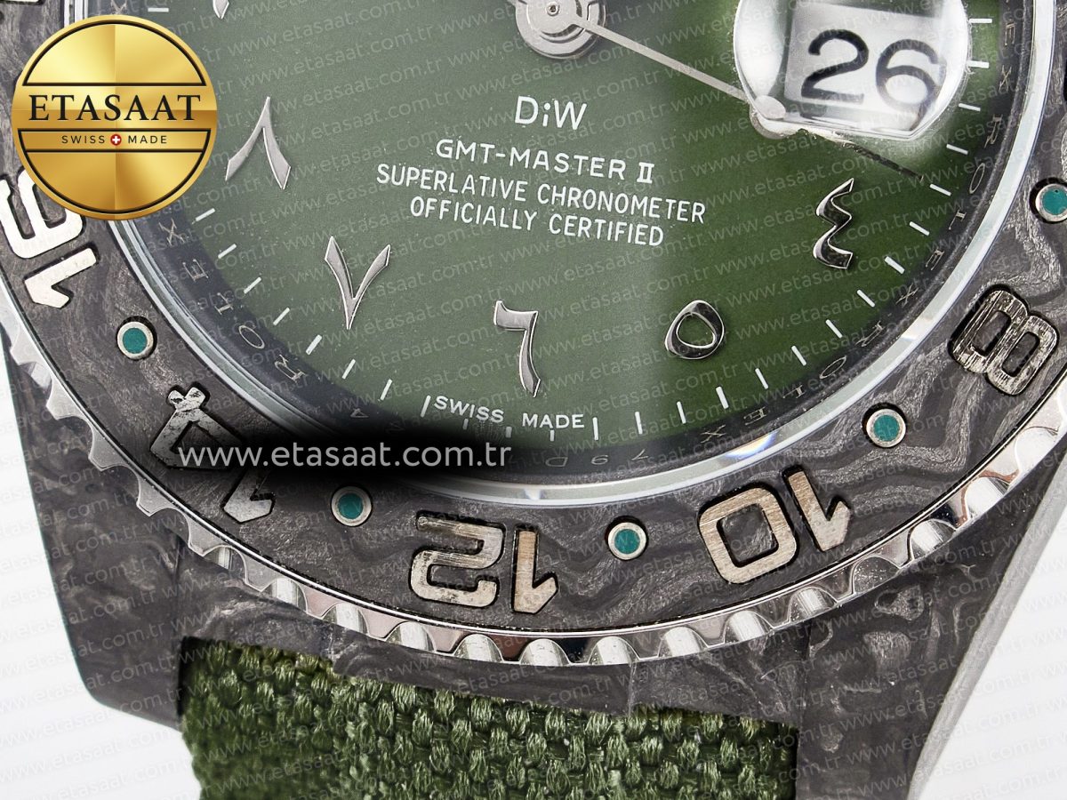 GMT Carbon DIWF Best Edition Green Arabic Dial on Green Nylon Strap SA3186 CHS - Görsel 13