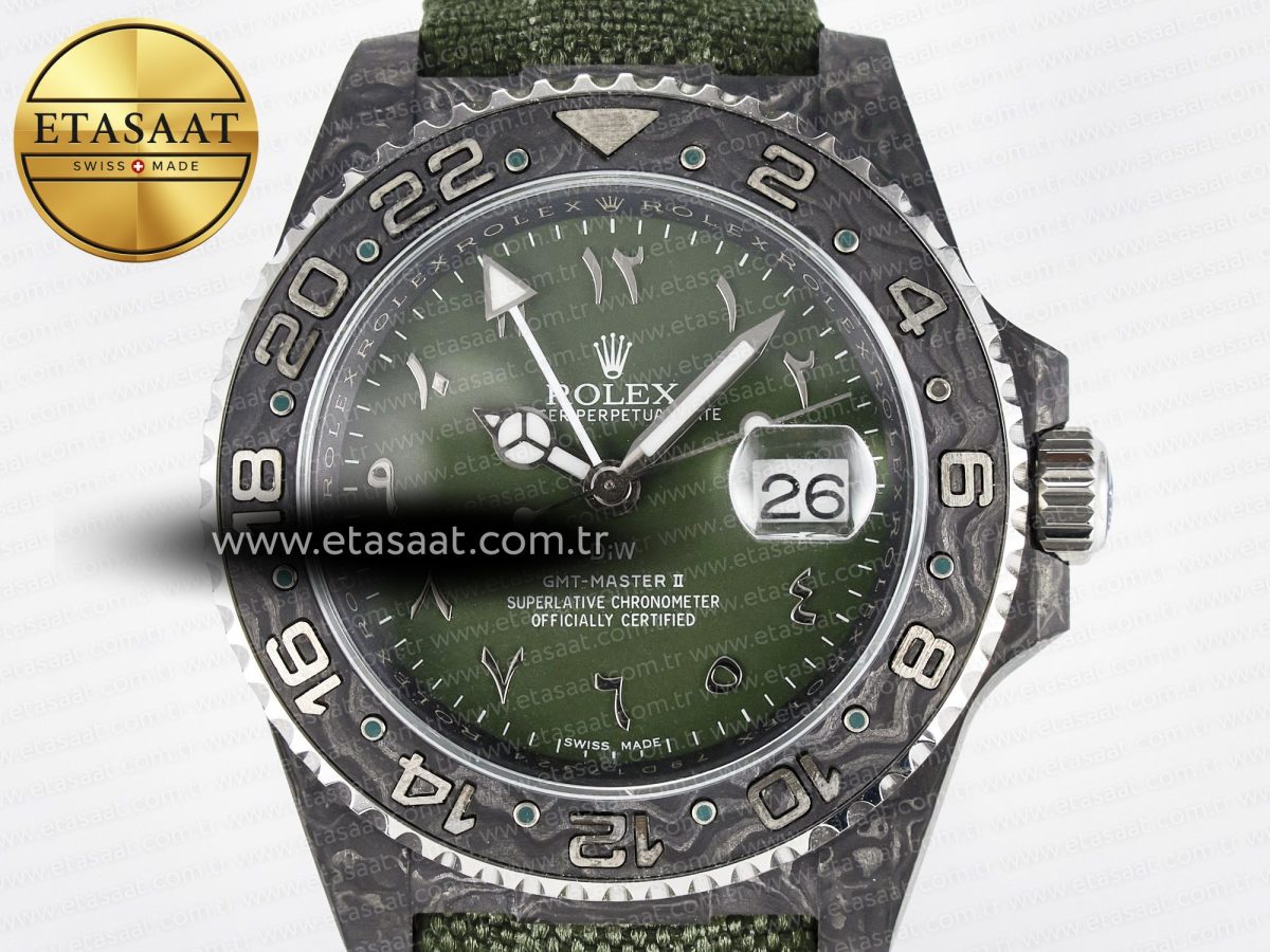 GMT Carbon DIWF Best Edition Green Arabic Dial on Green Nylon Strap SA3186 CHS - Görsel 4