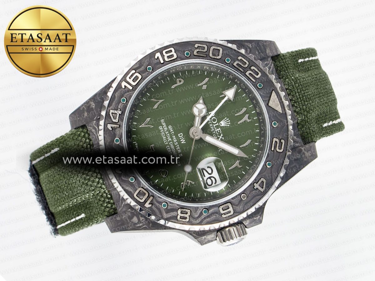 GMT Carbon DIWF Best Edition Green Arabic Dial on Green Nylon Strap SA3186 CHS - Görsel 8