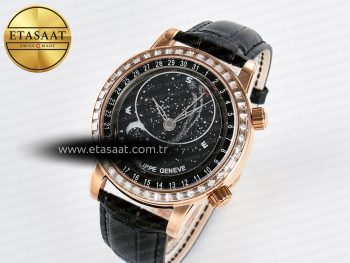 Grand Complications 6102G Moon YLF RG Black Dial Crystal Bezel on Black Leather Strap A240