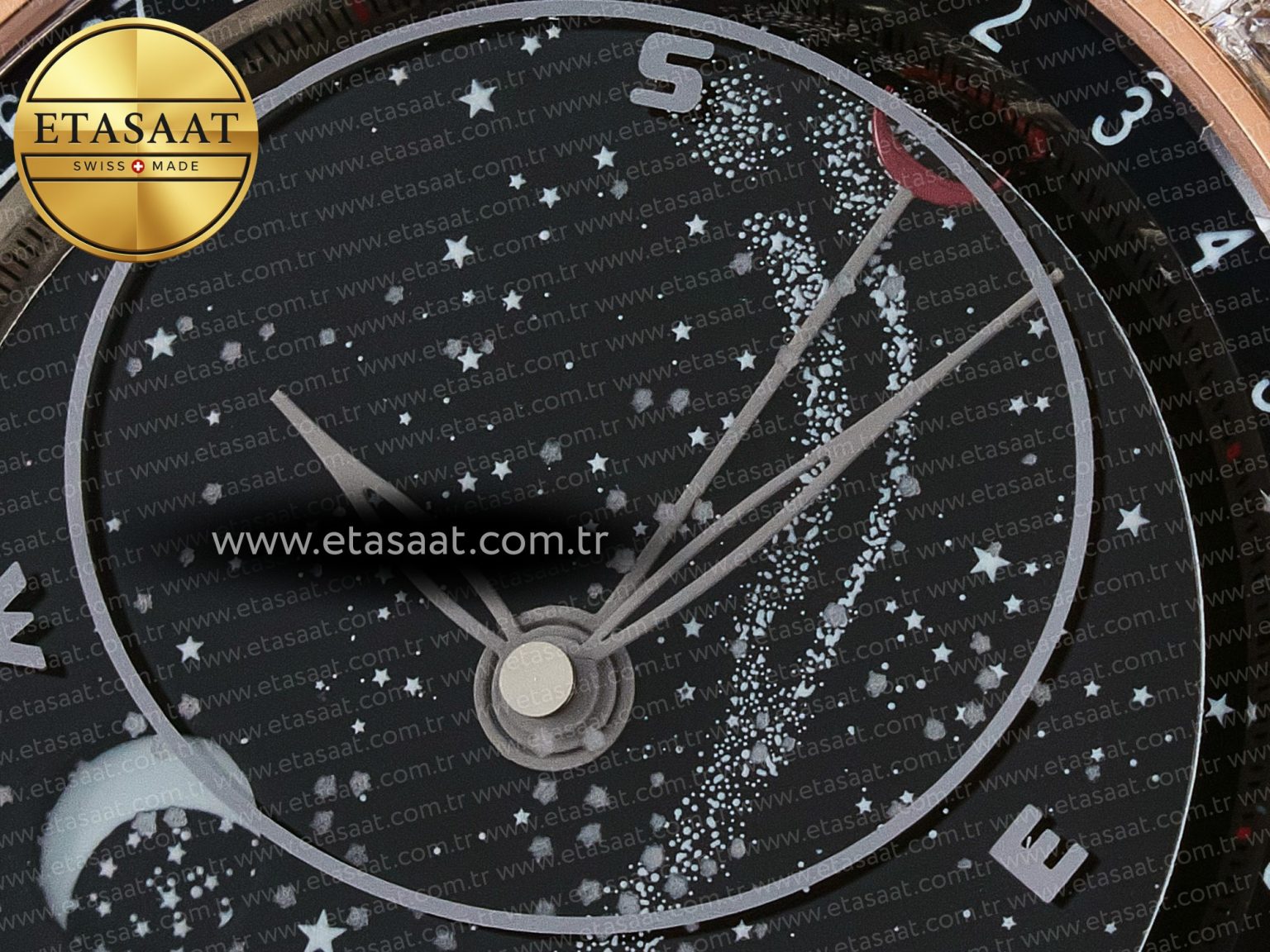 Grand Complications 6102G Moon YLF RG Black Dial Crystal Bezel on Black Leather Strap A240 - Görsel 11
