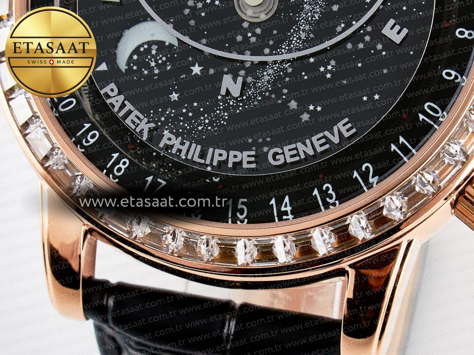 Grand Complications 6102G Moon YLF RG Black Dial Crystal Bezel on Black Leather Strap A240 - Görsel 12