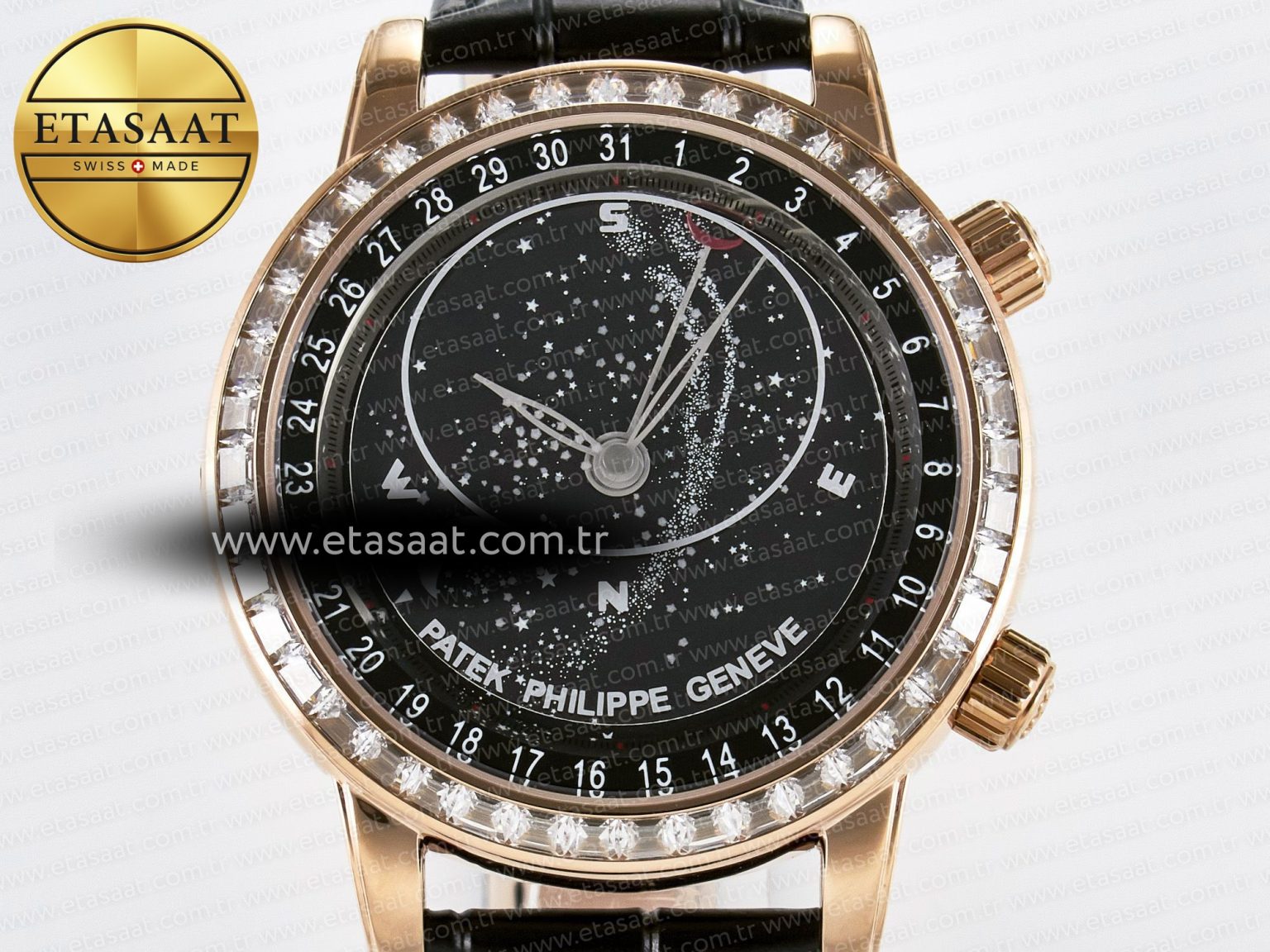 Grand Complications 6102G Moon YLF RG Black Dial Crystal Bezel on Black Leather Strap A240 - Görsel 4