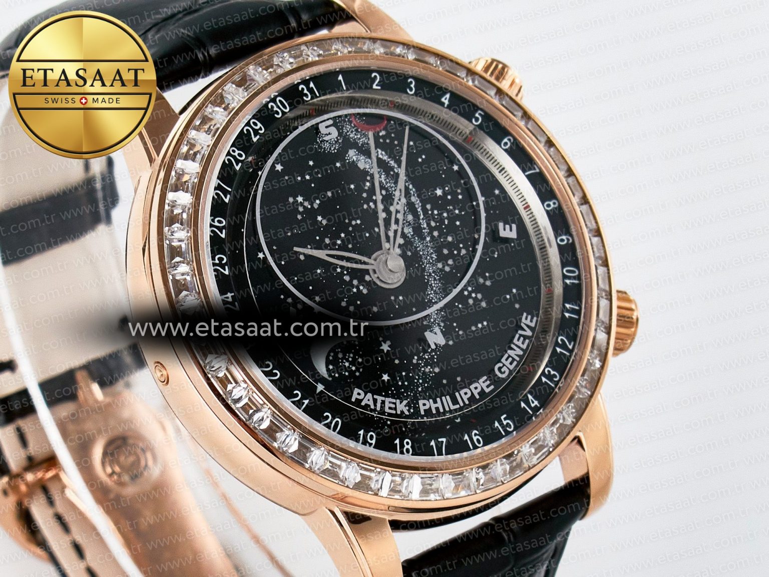 Grand Complications 6102G Moon YLF RG Black Dial Crystal Bezel on Black Leather Strap A240 - Görsel 5