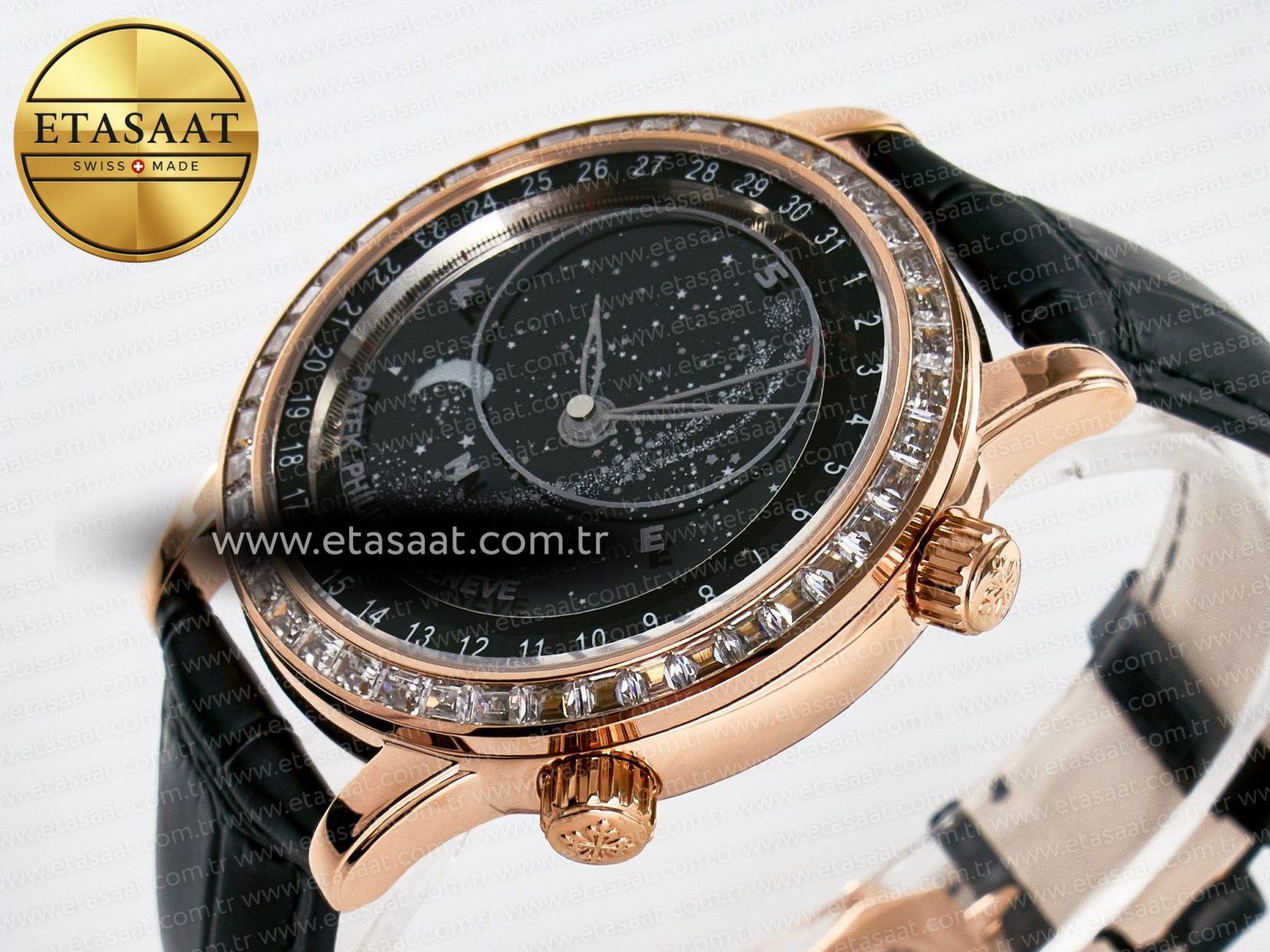 Grand Complications 6102G Moon YLF RG Black Dial Crystal Bezel on Black Leather Strap A240 - Görsel 6