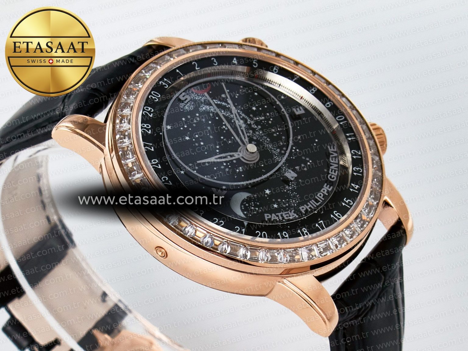 Grand Complications 6102G Moon YLF RG Black Dial Crystal Bezel on Black Leather Strap A240 - Görsel 7