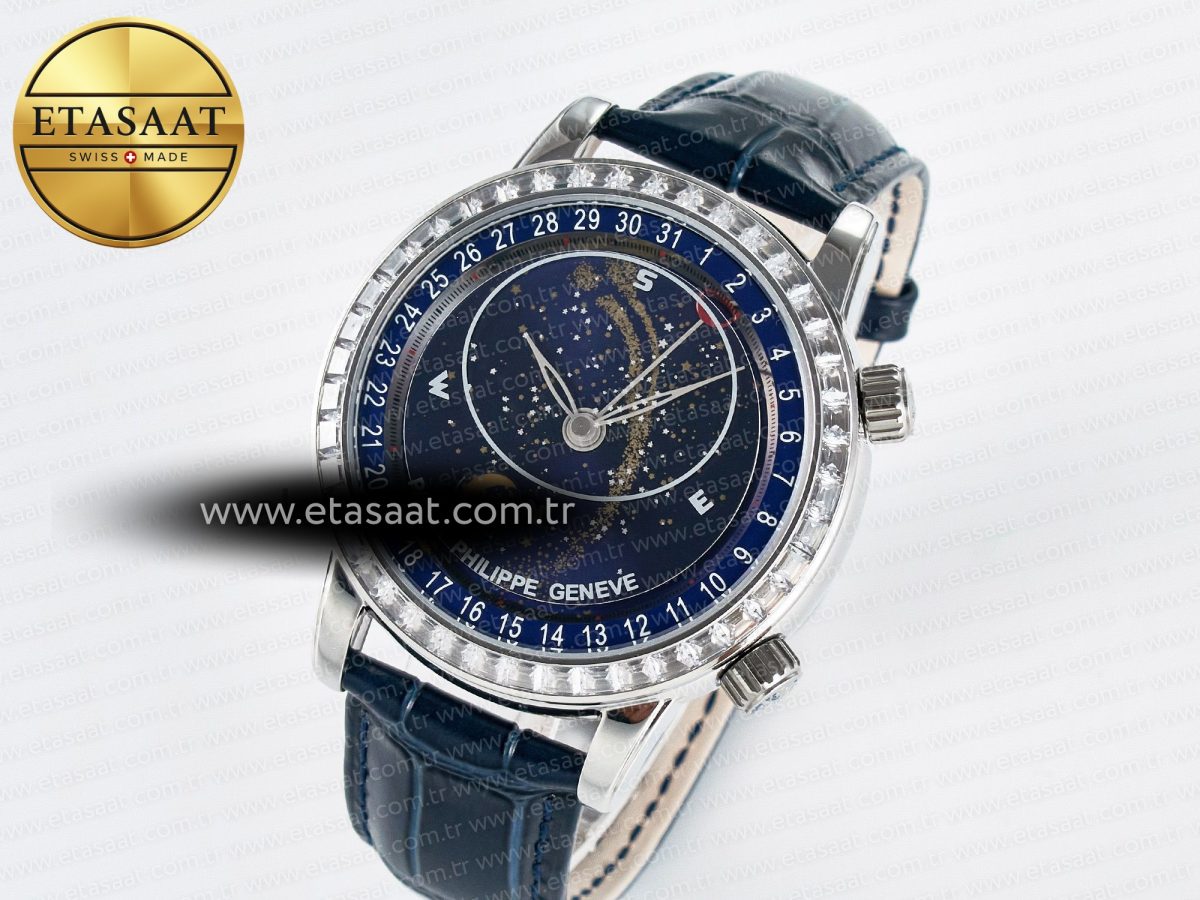 Grand Complications 6102G Moon YLF SS Blue Dial Crystal Bezel on Blue Leather Strap A240 - Görsel 2