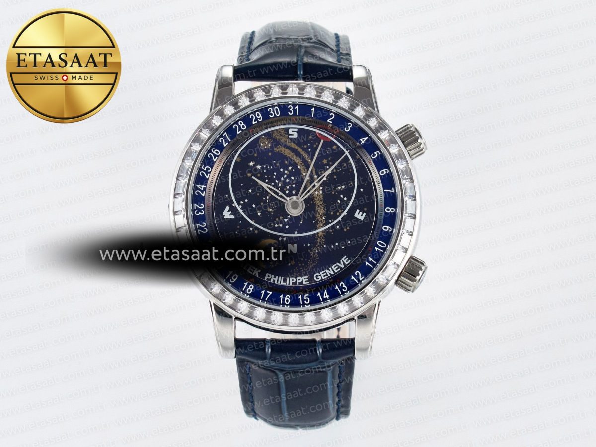 Grand Complications 6102G Moon YLF SS Blue Dial Crystal Bezel on Blue Leather Strap A240 - Görsel 3