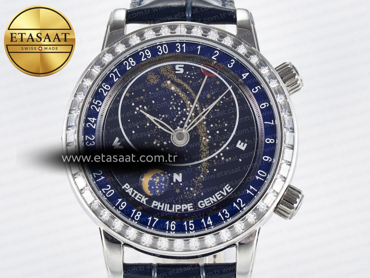Grand Complications 6102G Moon YLF SS Blue Dial Crystal Bezel on Blue Leather Strap A240 - Görsel 4