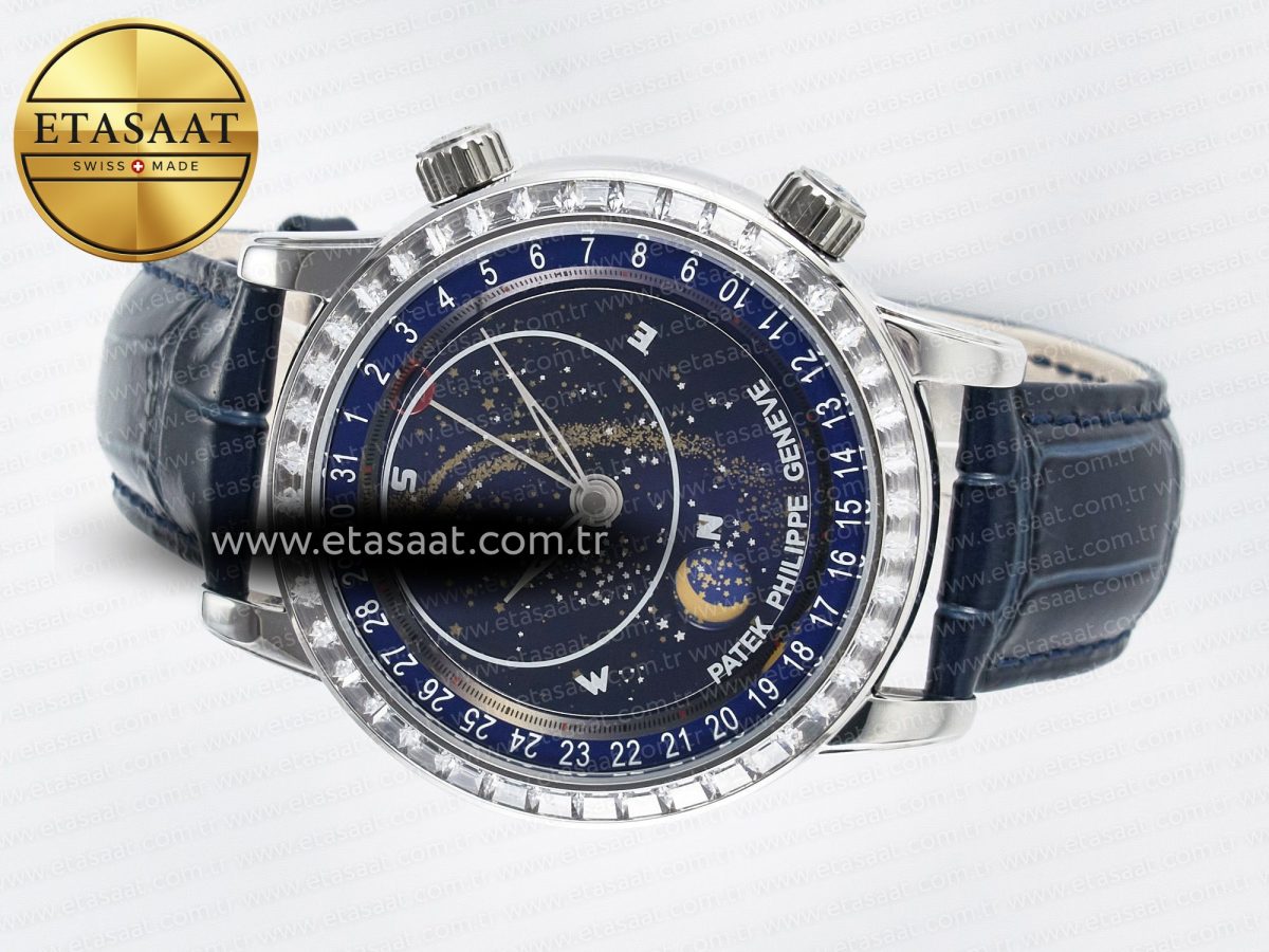 Grand Complications 6102G Moon YLF SS Blue Dial Crystal Bezel on Blue Leather Strap A240 - Görsel 9