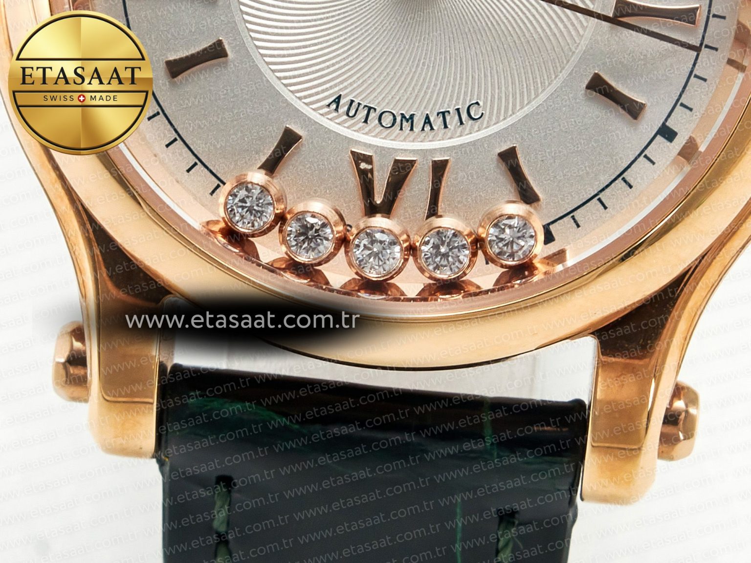 Happy Sports 30MM YF RG White Dial on Green Leather Strap A2892 - Görsel 12