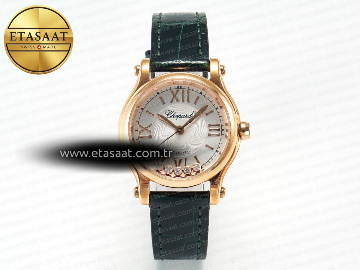 Happy Sports 30MM YF RG White Dial on Green Leather Strap A2892 - Görsel 3
