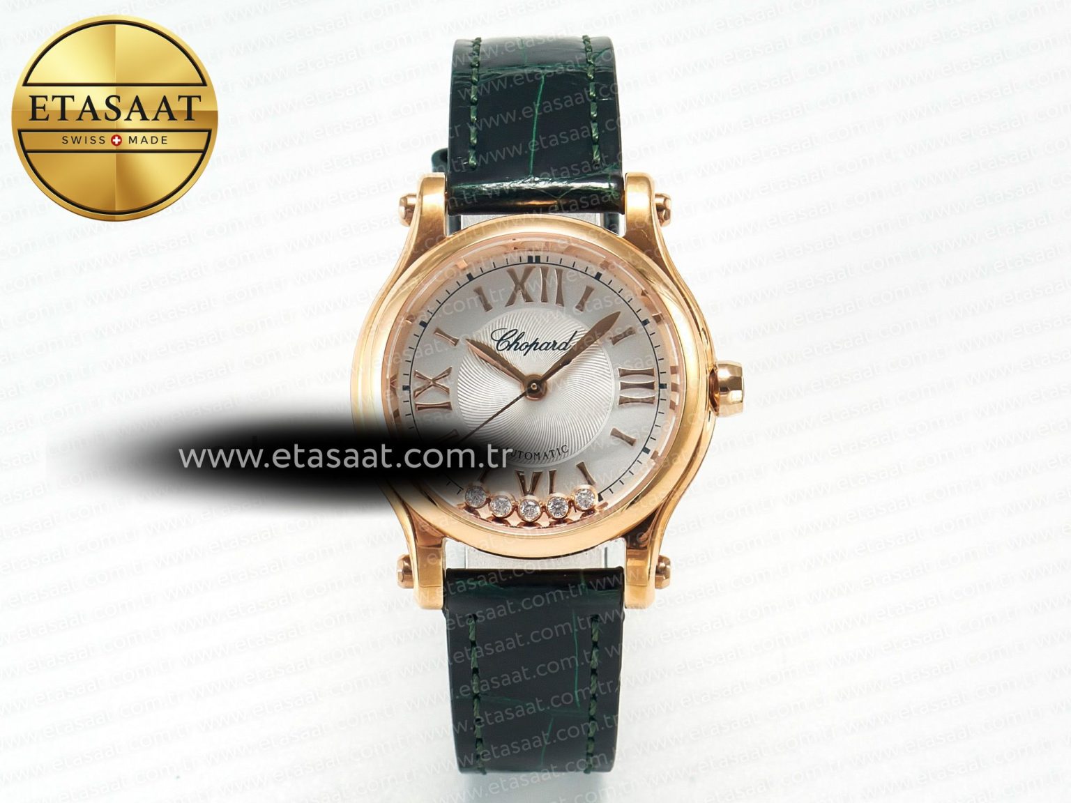 Happy Sports 30MM YF RG White Dial on Green Leather Strap A2892 - Görsel 3