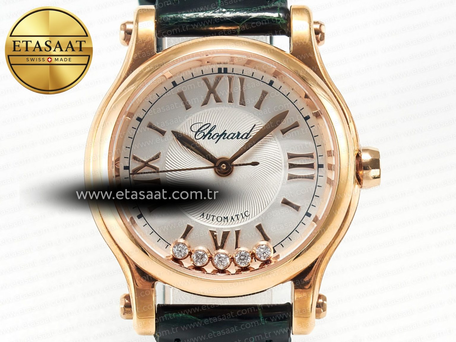 Happy Sports 30MM YF RG White Dial on Green Leather Strap A2892 - Görsel 4
