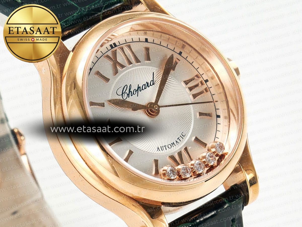 Happy Sports 30MM YF RG White Dial on Green Leather Strap A2892 - Görsel 5