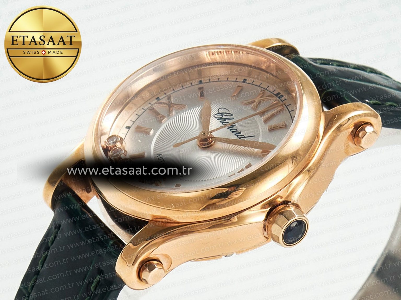 Happy Sports 30MM YF RG White Dial on Green Leather Strap A2892 - Görsel 6