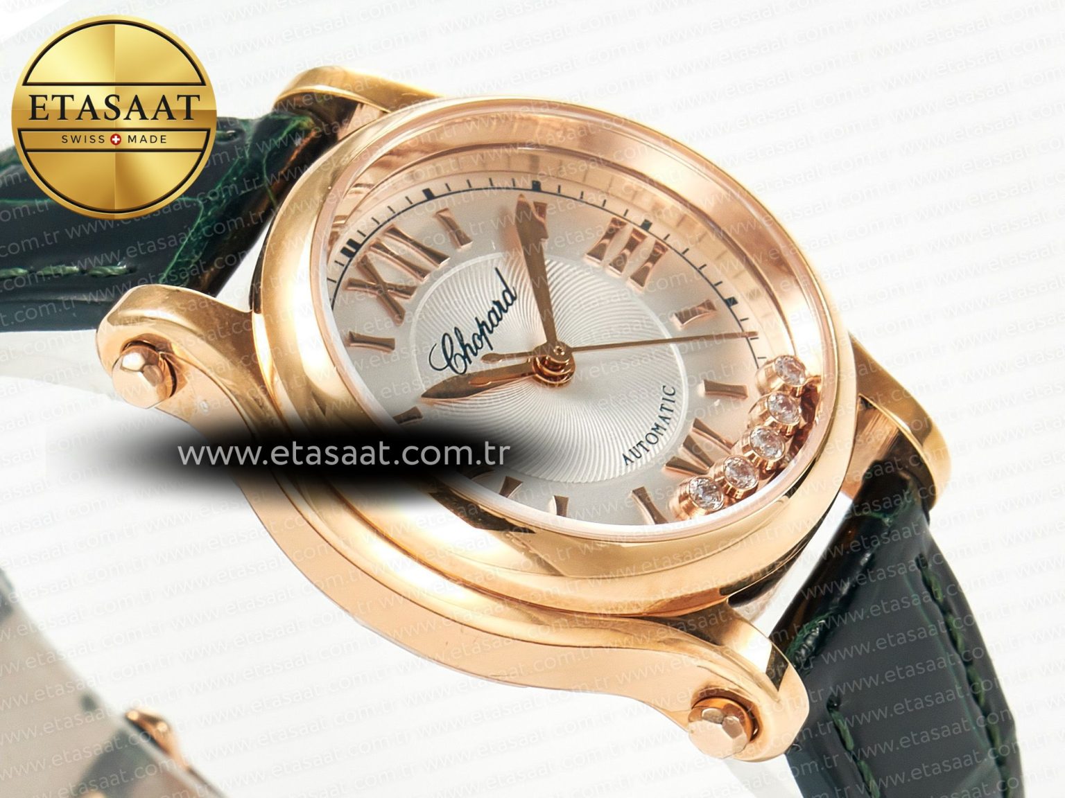 Happy Sports 30MM YF RG White Dial on Green Leather Strap A2892 - Görsel 7