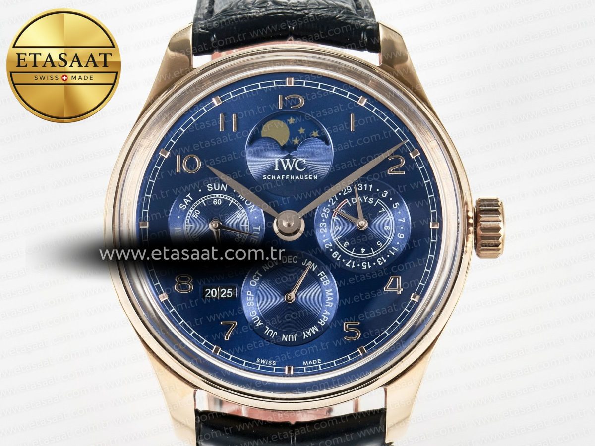 IW5033 Portugieser Perpetual Calendar RG V9F 1:1 Best Edition Blue Dial on Black Leather Strap A52610 - Görsel 4